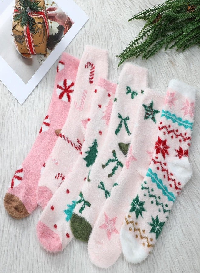 ShinyMatch 6 Pairs Christmas Fuzzy Socks for Women Winter Warm Fluffy Slipper Cozy Light Pink Sock for Xmas Holiday Sleeping - Image 4